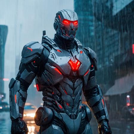 <lora:batman cyborg:1>
batman cyborg a man in a cyborg exoskeleton costume standing in the rain with glowing red eyes in the year 2042