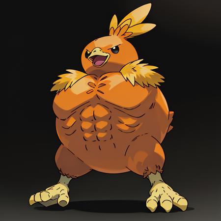 sugimori ken \(style\), swole torchic, no_humans, big bird, full body, open_mouth, pokemon, solo,  (armless, asb, large pectorals:1.2), (high quality, masterpiece:1.1), solo, creature
<lora:pokemon_v3_offset:1>  <lora:torchic-09:1>