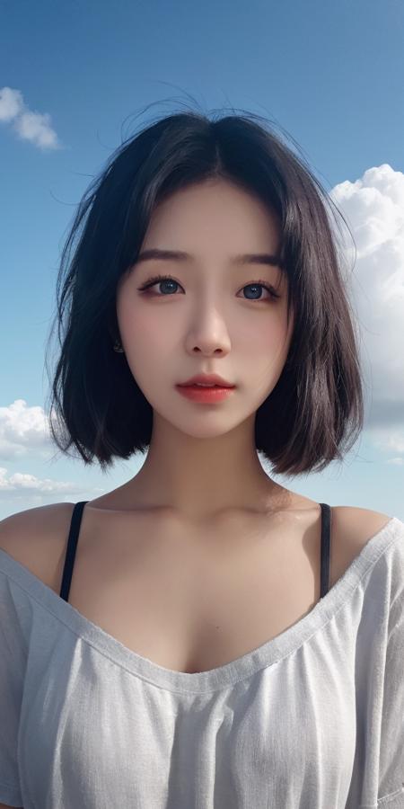 xssr003, Beautiful cloud, (Shoulder), 4k, (Reality:1.1), Real, (Realistic:1.1), (Portrait:1.1), (blue eyes:0.7), (Dim light:1.3), Depth of field, (whole body:1.2), <lora:xssr230516.2:0.6>,