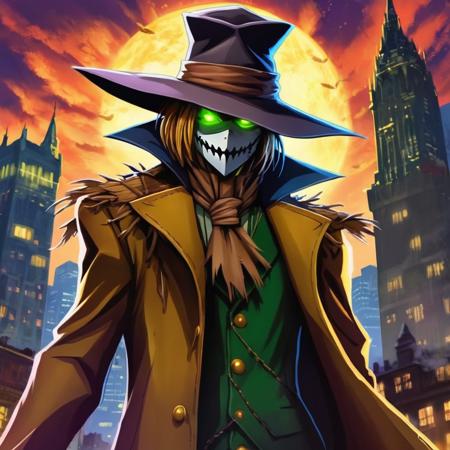 anime artwork of  <lora:Scarecrow:1.2>
Scarecrow a painting of a man with a hat and a long coat in Gotham city universe with perfect hands, anime style, key visual, vibrant, studio anime,  highly detailed