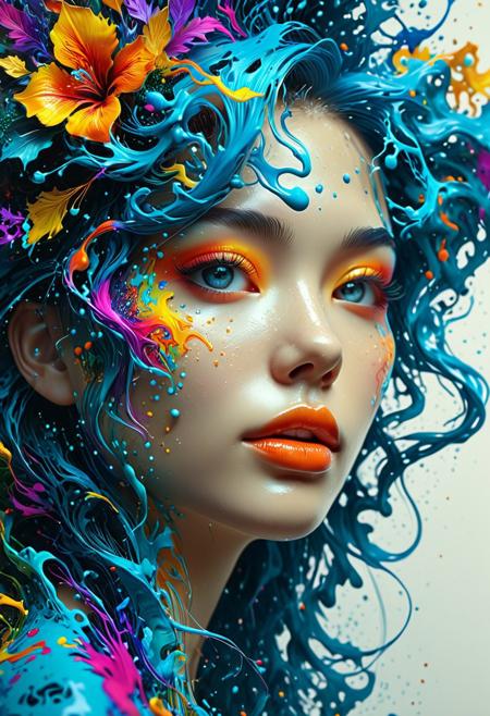 Most extravagant Rococo. Astral Escape! This captivating splash art features a Vietnamese character with vibrant, colorful hair, inspired by StarCraft and exhibiting an epic, ArtStation-worthy style. The artwork showcases a splash of colorful paint, contour lines, and hyper-detailed, intricately designed elements, creating a fantastical and unreal world. The design is intended for a 16k resolution, serving as a DeviantArt masterpiece that combines elements of oil painting, watercolor, and thick strokes with paint dripping.
The composition features neon ambiance, muted colors, and a watercolor-style atmospheric quality. The subject's face is depicted with sharp features and striking eyes, complemented by perfect, full lips. The female form is supple and vivid, while dynamic studio lighting and a tilt-shift camera create a cinematic, Film light effect. The artwork is hyper-realistic and highly detailed, with sharp focus and a perfect composition.
Inspired by the works of Glenn Brown, Carne Griffiths, Alex Ross, Artgerm, and James Jean, this masterpiece incorporates elements of wlop, rim lighting, magic, surrealism, and ultra-realism. The spotlight highlights the character, further emphasizing the intricate details and immersing the viewer into this fantastical world.