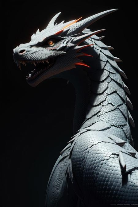 Asian dragon,  White snake gradient vibrant neon color, rough, textural, broad brush strokes, red color prominent detailed, alienzkin, silhouette, spotlight, dark theme, c4d, blender, raytracing, unreal engine 5, render 3d, face close up, Red background,