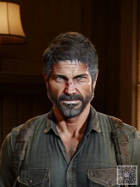 <lora:the_last_of_us_joel_lora_v1.0:1> joel \(the last of us\), 1boy, solo, male focus, scar on face, wristwatch, backpack, shirt, green shirt, collared shirt, sleeves rolled up, upper body