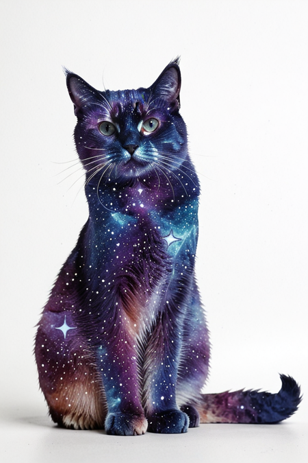 ((galaxy)), cat, white background,  <lora:galaxyXLP:1.3>