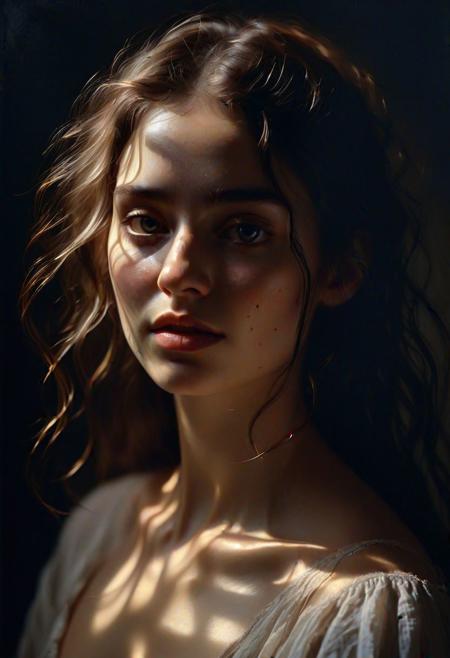 high quality, 8K Ultra HD, hyper-realistic portrait of a captivating woman, The woman is portrayed in a moonlit setting, her features bathed in a soft, diffused glow that accentuates the delicate nuances of her expression. The artist, drawing from Sargent's precision, captures every subtle contour of her face, the intricacies of her gaze, and the cascading strands of her hair, In this mysterious ambiance, the artist employs da Vinci's mastery of shadow and light, creating an alluring interplay that accentuates the enigmatic aura surrounding the woman, Shadows dance across her features, enhancing the depth of her gaze and adding a touch of secrecy to the composition, by yukisakura, highly detailed,