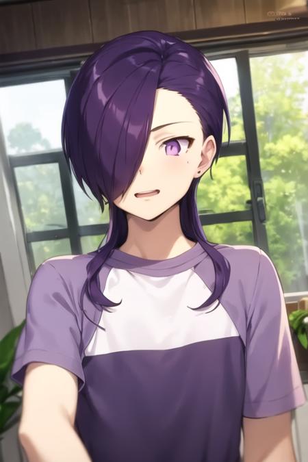 hanzou_urushihara purple hair purple eyes hair over one eye long hair