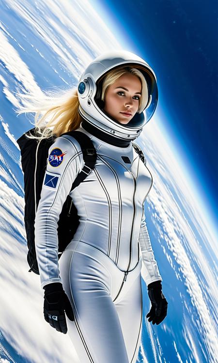 cinematic still sexy blonde woman, futuristic, revealing spacesuit, sleek metallic design, tight-fitting, high-tech, astronaut, floating in space, outside space station, breathtaking view of Earth in the background, deep blue oceans, white clouds, curvature of the planet . emotional, harmonious, vignette, 4k epic detailed, shot on kodak, 35mm photo, sharp focus, high budget, cinemascope, moody, epic, gorgeous, film grain, grainy, Calotype print sexy blonde woman, futuristic, revealing spacesuit, sleek metallic design, tight-fitting, high-tech, astronaut, floating in space, outside space station, breathtaking view of Earth in the background, deep blue oceans, white clouds, curvature of the planet. Soft focus, subtle tonal range, paper negative process, fine details, vintage aesthetic, artistic experimentation, atmospheric mood, early photographic charm, handmade quality, vignetting., sexy blonde woman, futuristic, revealing spacesuit, sleek metallic design, tight-fitting, high-tech, astronaut, floating in space, outside space station, breathtaking view of Earth in the background, deep blue oceans, white clouds, curvature of the planet, dramatic color, highly detailed, adventurous, mystical, sharp focus, intricate, very stylish, colorful, light
