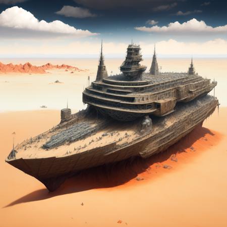 (BoneFortress:1) strange looking huge ship in the middle of a desert <lora:BoneFortress:0.8>