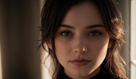 beautiful ,(18 yo:1.1),  perfect curves,long black dress, detailed eyes, looking at viewer, beautiful, embarrassed,  from front, tilted neck, smirk, , <lora:more_details:1.15>,