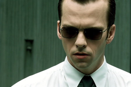 the matrix movie  <lora:the_matrix_movie_ar_offset:1>, masterpiece, realistic, best quality, beautiful lighting, professional lighting, film grain,
agent smith, male focus, necktie, sunglasses, solo, formal, suit, realistic, black necktie, black hair, shirt, collared shirt, blurry, white shirt