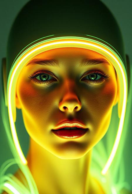 futuristic LED-infused headwear as makeup alternative, glowing LED accents contouring face, (LED highlights:1.3) enhancing cheekbones, neon glow accentuating jawline, soft LED light framing attractive features, (flawless skin:1.4), LED strips subtly shaping face, high-tech beauty solution, cyberpunk elegance, LED-lit brow line, glowing under-eye accents, (sharp focus), ultra-realistic skin textures, high-definition, light-reflecting LED glow on lips, glowing seams enhancing facial symmetry, (dynamic lighting), sleek, form-fitting LED design, techwear-inspired beauty, soft LED glows replacing traditional makeup, smooth and radiant skin, futuristic elegance, LED rings emphasizing eyes, balanced lighting for facial features, high-resolution, glowing lips, minimal flaws, radiant LED accents in place of blush, sleek light designs creating a perfect glow, precise light diffusion, ultra-modern LED beauty