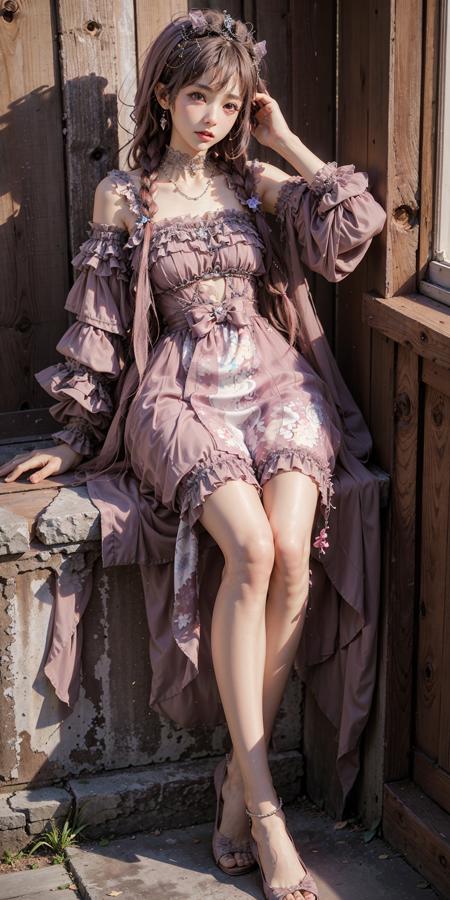 1girl, solo, full body, <lora:Dress No.9 V2.5 jhsy-000006:1>, jhsy \(manaka nemu\), feather, tying,, best quality, ultra high res, (photorealistic:1.4), masterpiece, highres, original, extremely detailed wallpaper