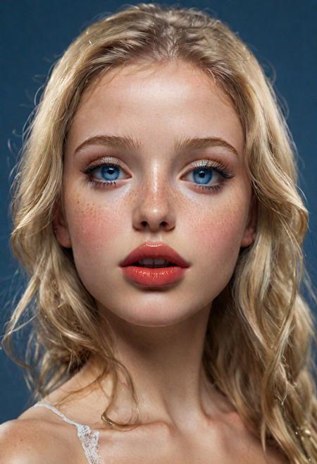 full body shot, side view, profile view, extremely realistic and detailed skin texture, insanely clear and detailed eyes, glossy lipstick, full lips, cute small flawless nose, long hair, freckles, blonde hair, blue eyes, beautiful face features of a 18 year old amateur model, 
ISO 300, 1/250s, F/2,8, 38 mm, extremely high quality RAW photograph, intricate, exquisite details and textures, highly detailed, ultra detailed photography, 4k, sharp focus, high resolution, 8k UHD, DSLR, high quality, film grain, Fujifilm XT3, looking at viewer, dynamic pose, wide angle view, dark limited palette, low key lighting, (wide angle view , medium close up:1.4)
<lora:add-detail-xl:1> <lora:xl_more_art-full_v1:0.5> <lora:looking_at_viewer:2>