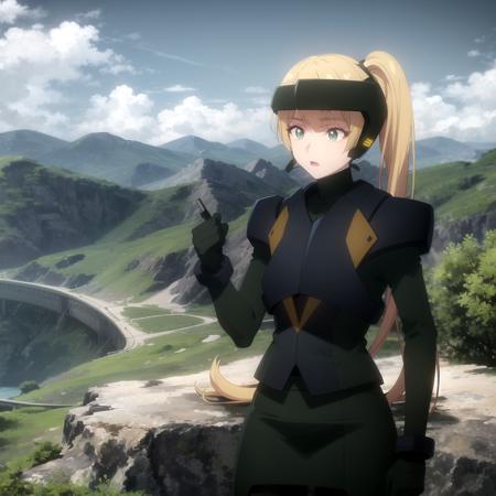 <lora:kirei_shinobi_v1(outall_resize-sv5):1> kirei_olis, 1girl, solo, long hair, blonde hair, side ponytail, green eyes, helmet, bodysuit
BREAK
mountain, hill, cliff, mountainous horizon