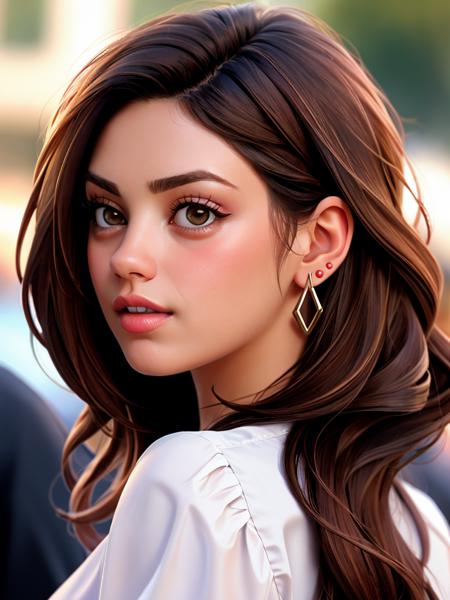 Realistic photo of a beautiful m1l4k-v2 woman,  1girl, solo, long hair, brown hair, brown eyes, jewelry, earrings, parted lips, teeth, blurry, lips, looking to the side, portrait, realistic, nose, soft lighting, professional Photography, Photorealistic, detailed, RAW, analog, sharp focus, 8k, HD, DSLR, high quality, Fujifilm XT3, film grain, masterpiece<lora:m1l4k-v2:1.0>