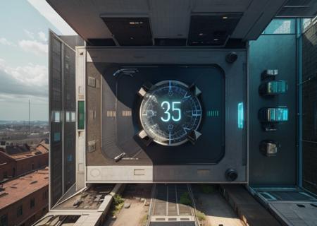 (map),a futuristic looking building with a clock on the wall, <lora:FutuCity-10:0.80>