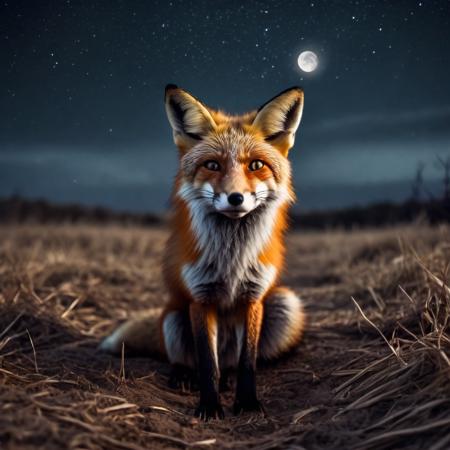 epic shot of a beautiful fox, (celestial aura:1.2)
dark, low lighting, night time, moon, stars, empty field, ethereal feeling
hyperdetailed photography, realistic lighting, realistic shadows, Nikon 70d, subsurface scattering, HDR, chromatic aberration, volumetrics dtx