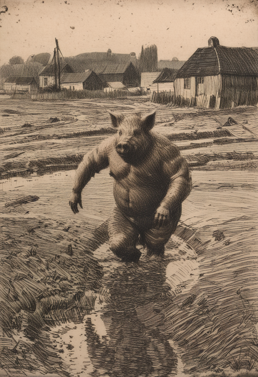 etching__a_rotund_anthropomorphic_swine_is_submerged_up_to_its_waist_in_thick__muddy_waters__with_agricultural_structures_visible_in_the_distance___a_chubby_human_like_hog_wades_in_deep_2282103251.png