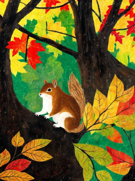 SerenityStyle, Squirrel and autumn forest, painting (medium) , close up, <lora:SerenityStyle:0.7>