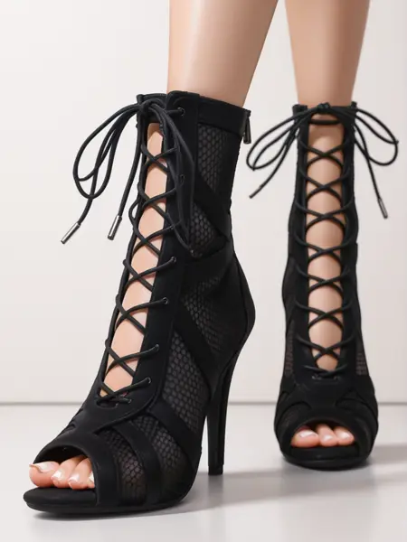 Fishnet Ankle Boots With Heels