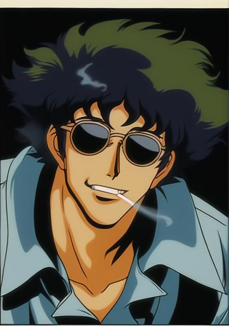 Spike Spiegel,brown eyes, smile,black hair,1boy,