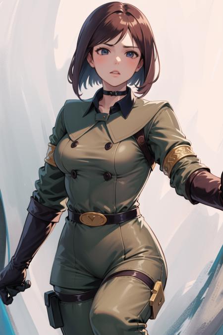 (masterpiece, best quality, high resolution, unity 8k wallpaper, extremely detailed CG:1), (illustration:1.0), 1girl,solo,  whipms, gloves, uniform, military, military uniform,belt, choker, pants, <lora:WhipMS:1>