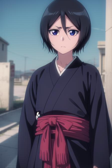 rukiakuchiki, <lora:rukiakuchiki-lora-nochekaiser:1>,
rukia kuchiki, shorthair rukia, short hair, black hair, hair between eyes, (purple eyes:1.1),
BREAK weapon, japanese clothes, sword, kimono, katana, sheath, hakama, black kimono, long sleeves, wide sleeves,
BREAK outdoors, city
BREAK looking at viewer, (cowboy shot:1.5),
BREAK <lyco:GoodHands-beta2:1>, (masterpiece:1.2), best quality, high resolution, unity 8k wallpaper, (illustration:0.8), (beautiful detailed eyes:1.6), extremely detailed face, perfect lighting, extremely detailed CG, (perfect hands, perfect anatomy),