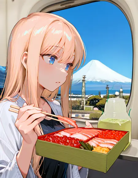 新幹線車内 、駅弁 、日本の風景 / Inside shinkansen , Ekiben , Japanese train window view