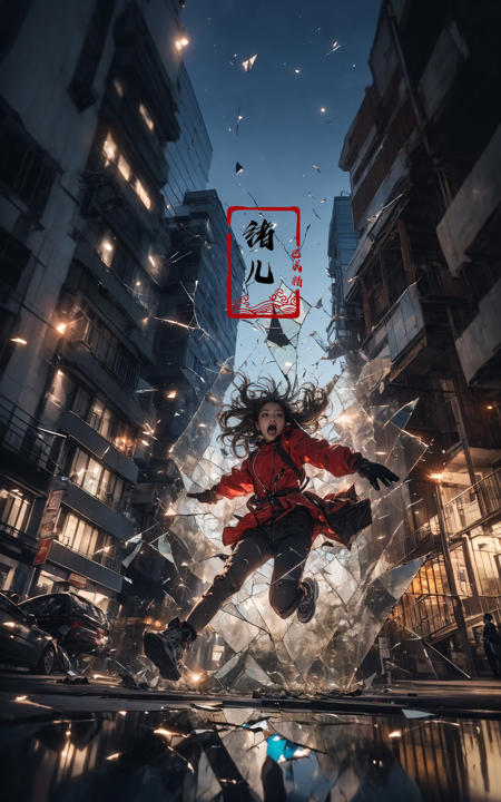 jumpingmidair, (1girl, solo:1.2), open mouth, outdoors, building, (broken glass:1.5), shoes, (red gloves:1.3),
Glow, reflective glass, light pollution
<lora:~Q?-gV jumping:0.8>