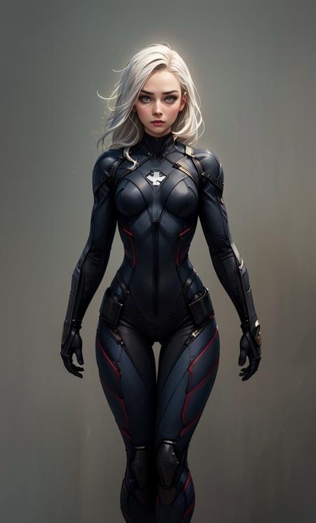 <lora:Superhero_suit-000007:.7>,<lora:more_details:0.4>, (ambient lighting:1.2), (volumetric lighting:1.2), (fine details:1.1), photorealistic, depth of field,
1 girl, woman,   ombre, superhero bodysuit:2, hips, legs
focus on character, solo, ), solo, from front, front view,   detailed face,grey background, sexy, cute