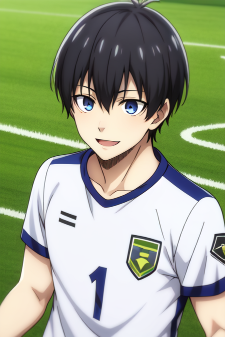 isagi yoichi 1boy male focus solo blue eyes black hair