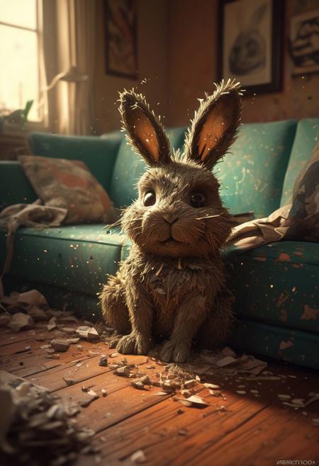 stunning image of a cute adorable dust bunny, made from dust and debris under the sofa, moody, grainy, noisy, concept art, by Alberto Seveso, Cyril Rolando, Dan Mumford, Meaningful Visual Art, Detailed Painting, Digital Illustration, Unreal Engine 5, 32k maximalist, hyperdetailed fantasy art, 3d digital art, sharp focus, masterpiece, fine art, OverallDetail