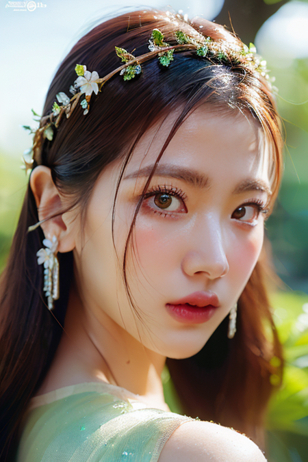 <lora:baifernv1_ghotilafish:1>, 1girl,(alluring fairy, up close,looking at viewer:1.2) 8k, intricate, elegant, highly detailed, green eyes, majestic, digital photography, (masterpiece, sidelighting, finely detailed beautiful green eyes: 1.0), hdr, blurry, blurry foreground, blurry background, branch, cherry blossoms, depth of field, motion blur, photo_background, solo, tree, vibrant details, luxurious, absurdres, incredibly absurdres, (realistic, photo-realistic:1), finely detail, best quality, lace, hyperrealistic, anatomical, elegant, blue butterfly <lora:LoRA-FashionMagCover:0.3>