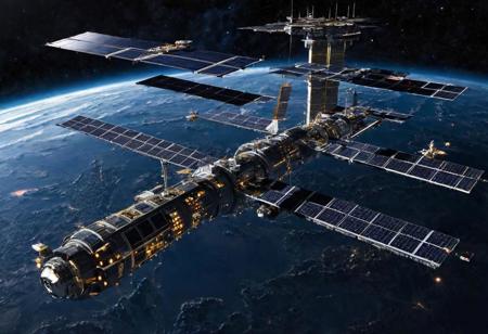Photograph, advanced space station, twilight imperium, machine of war, extremely highly detailed, overwhelming size, vastness of space, solar system and planet in the background