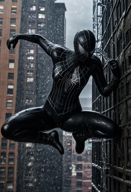 score_9, score_8_up, score_7_up, best quality, realistic, masterpiece, beautiful detail, hyperrealistic, night, ((1girl, woman body, big breasts)), amazing detailed full body portrait of a sexy japanese girl, wearing a realistic and highly detailed black raimi spider-man suit, ((huge muscular girl)), professional model wears ultra - detailed black raimi spider - man suit, ultra - detailed and grained black raimi spiderman suit, suit covered entire body and hand, black spiderman gloves, wet, (action pose on a building), (full body), (dirty skin), octane render, highly detailed, volumetric, dramatic lighting, (highest quality:1.1), (HDR:1.3), (top quality, best quality), realistic, high definition,