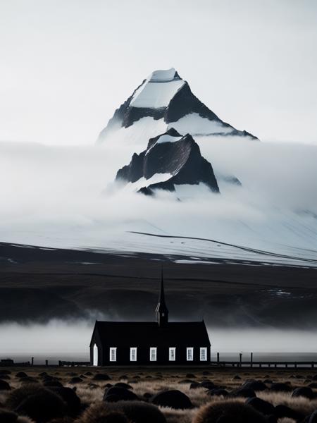 <lora:VerticalLandscapes:1>a black church with a mountain in the background