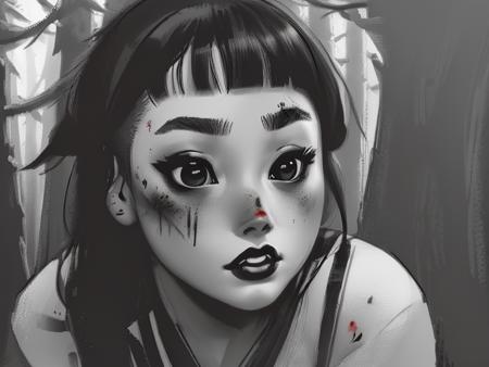 boy and girl in forest edge, ripped to shreds, blood,  ((a man kills a girl ))horrors, (TinyBunnyStyle:0.7) , monochrome, art   <lora:Tiny_Bunny:0.95>   girl in makeup, Japanese style, high quality, face portrait photo of 26 y.o european woman, wearing black dress, serious face, detailed face, skin pores, cinematic shot, dramatic lighting
girl, (LDR style:0.8), <lora:LDRS1E3-10:0.95>