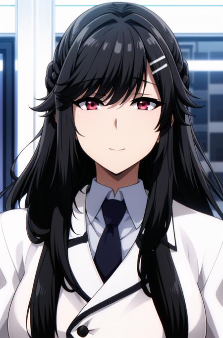 (day),White Background,blue sky,
white shirt ,black skirt,jacket,school uniform,Black Tie,
<lora:Akane_Nishino_Shadow-KK77-V1:0.7>,
bangs, black hair,hair ornament, hairclip, long hair, red eyes,
<lora:Mariana_Luciano_NON_VIRGIN-KK77-V1:0.3>,<lora:more_details:0.1>,
1 girl, 20yo,Young female,Beautiful Finger,Beautiful long legs,Beautiful body,Beautiful Nose,Beautiful character design, perfect eyes, perfect face,expressive eyes,perfect balance,
looking at viewer,(Focus on her face),closed mouth, 
official art,extremely detailed CG unity 8k wallpaper, perfect lighting,Colorful, Bright_Front_face_Lighting,shiny skin, 
(masterpiece:1.0),(best_quality:1.0), ultra high res,4K,ultra-detailed,
photography, 8K, HDR, highres, absurdres:1.2, Kodak portra 400, film grain, blurry background, bokeh:1.2, lens flare, (vibrant_color:1.2),professional photograph, 
(Beautiful,large_Breasts:1.4), (beautiful_face:1.5),(narrow_waist),