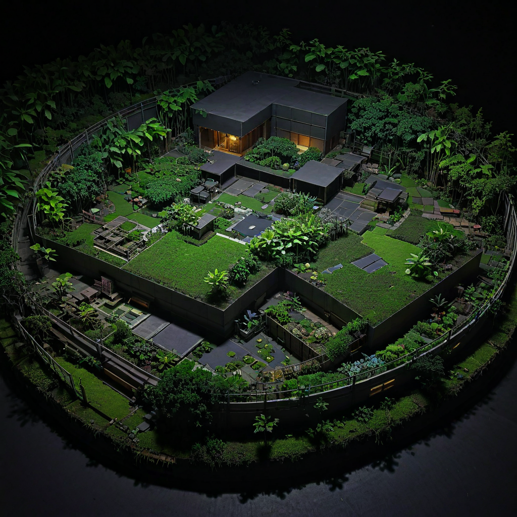 studio, best quality, birds-eye-view shot of a Disheartened Unforgettable ("The Model of Paradise":1.3) , desolate dungeon with Foliage, at Nighttime, split diopter, Contemporary, Lonely, Excessivism, dramatic lighting, 800mm lens, four colors, Digital distortions, crisp lines, wallpaper, Flickr, (stylized by KÅji Morimoto:1.3) , (Eiichiro Oda:0.8)