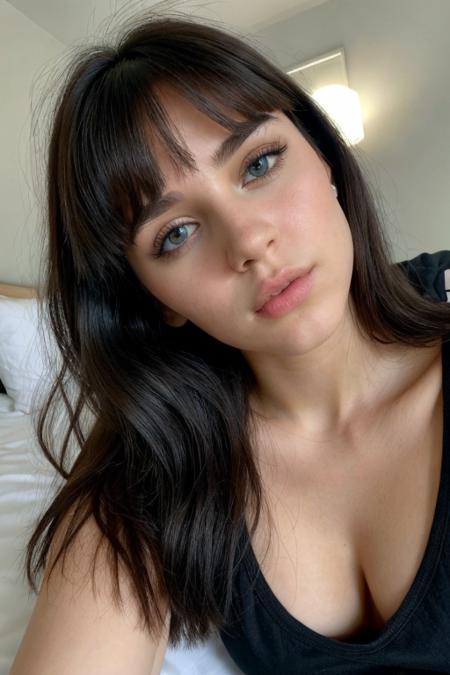 score_9, score_8_up, score_7_up, instagram photo of  2 girls, very very beautiful face, lying on bed, head on the pillow, detailed face, puffy lips, perfect lips, perfect nose, slight makeup, black hair bangs, detailed blue eyes, wearing short shirt, pale skin, medium breast, shadows, beautiful background, higly detailed, 4k, ultrahd