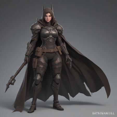a batman, featured on pexels, wearing a brown cape, beautifier, confident heroic pose, actionism, thievery equipment, product showcase, unmasked, dressed as a scavenger huntress from doom and warhammer, metal gear solid, character design, artstation, concept art, trending on behance