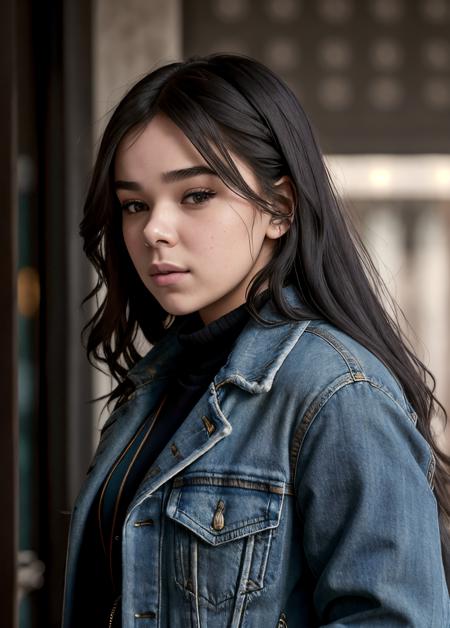 real, photoshoot, realistic, perspective, luminescent, illusion, atmospheric scene, masterpiece, best quality,
<lyco:haileesteinfeld_smf_lycoris_01:0.9>,1girl, haileesteinfeld-smf, solo, realistic, black hair, long hair, jacket, denim jacket, lips, closed mouth, nose, upper body, blurry, blurry background, profile