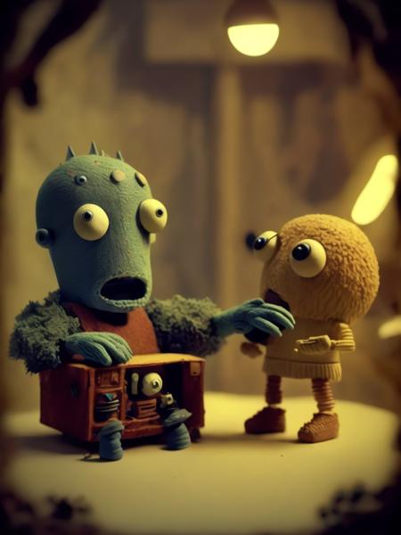 <lora:STOP-MOTIONANIMATION:1>STOP-MOTION ANIMATION style stop motion landscape foreign planet and alien puppets