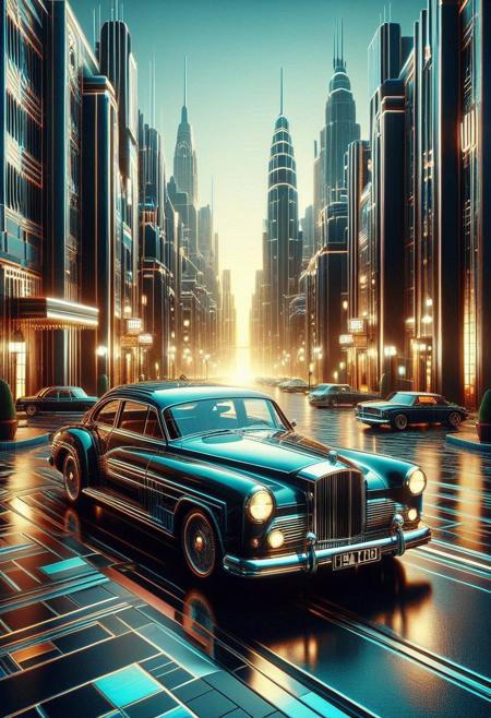 masterpiece, best quality ,amazing quality, very aesthetic, high resolution, ultra-detailed, absurdres, newest, scenery, depth of field, scenery, volumetric lighting, beautiful, 
RetroBG, art deco, 
glitch, flickering, digital, glitch style, car