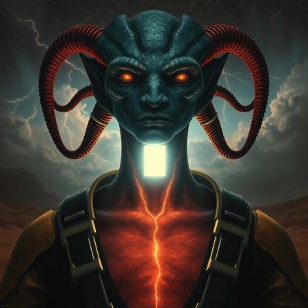 an intriguing depiction inspired by the enigmatic Tleilaxu from the Dune universe. Mysterious glowing intergalactic portal in the distance. science fiction poster. head and chest only. upperbody. cinematic sci - fi scene. flight suit, accurate anatomy. symmetry. portrait and science fiction theme with lightning, aurora lighting. clouds and stars. smoke. futurism. fantasy. by beksinski carl spitzweg. baroque elements. baroque element. intricate artwork by caravaggio. oil painting. oil on canvas. award winning. dramatic. trending on artstation. 8 k