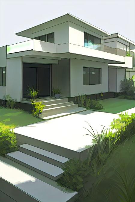 1 modern house architect sketch, grasses,  simple background, <lora:architect_v2:.7> step