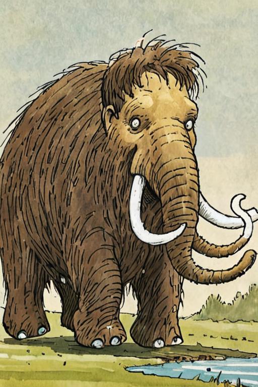 A Mammoth Elephant with a Wooly Trunk and Tusks.