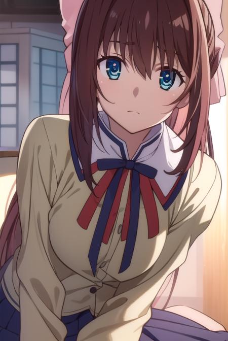 otomeasakura, <lyco:otomeasakura-lyco-nochekaiser:1>,
otome asakura, long hair, brown hair, bow, ahoge, hair bow, pink bow, blue eyes,
BREAK skirt, long sleeves, ribbon, school uniform, socks, kneehighs,
BREAK looking at viewer,
BREAK outdoors,
BREAK <lyco:GoodHands-beta2:1>, (masterpiece:1.2), best quality, high resolution, unity 8k wallpaper, (illustration:0.8), (beautiful detailed eyes:1.6), extremely detailed face, perfect lighting, extremely detailed CG, (perfect hands, perfect anatomy),