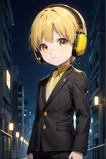 nobimaru yellow headphones black suit amber colored eyes