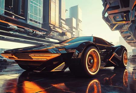 ((70's retrofutursim with Syd Mead art style)), psychedelic world 70's collide with a futuristic vision. a fusion of Vasarely art, Bertone concept vehicles, and sleek architecture, iconic art style of Syd Mead.  blend of retro aesthetics and futuristic utopia, monocoque monorail, a unique realm that is both nostalgic and visionary, futuristic flying car, Blade Runner spinner